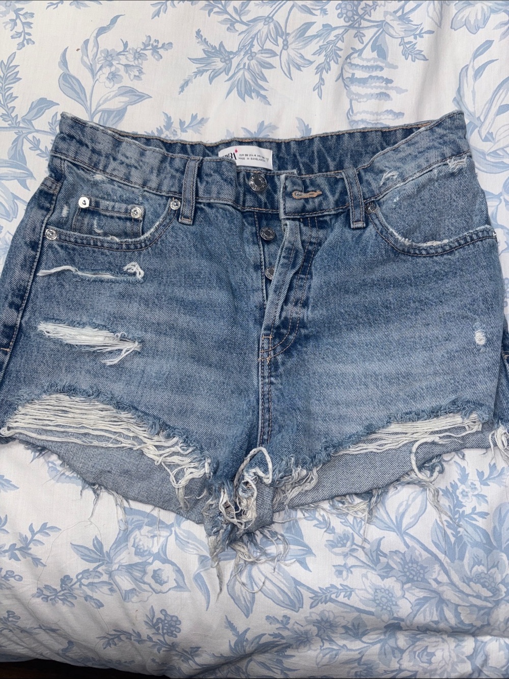 Zara Medium Blue Distressed Denim Cutoff Shorts